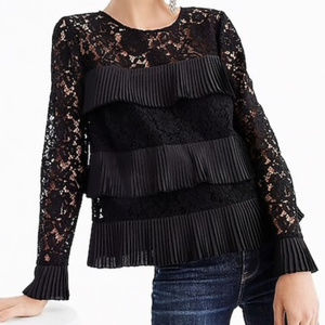 J.Crew black lace top with pleats size 0P